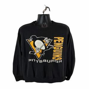 Vintage Pittsburgh Penguins Crewneck Sweatshirt Black Size Large USA Made Logo 7